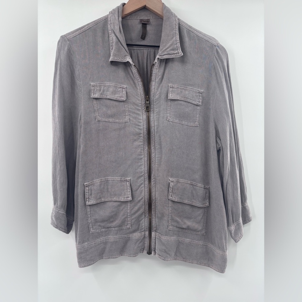 XCVI Women's Lightweight Utility Safari Field Jacket in Gray Size Medium Petite